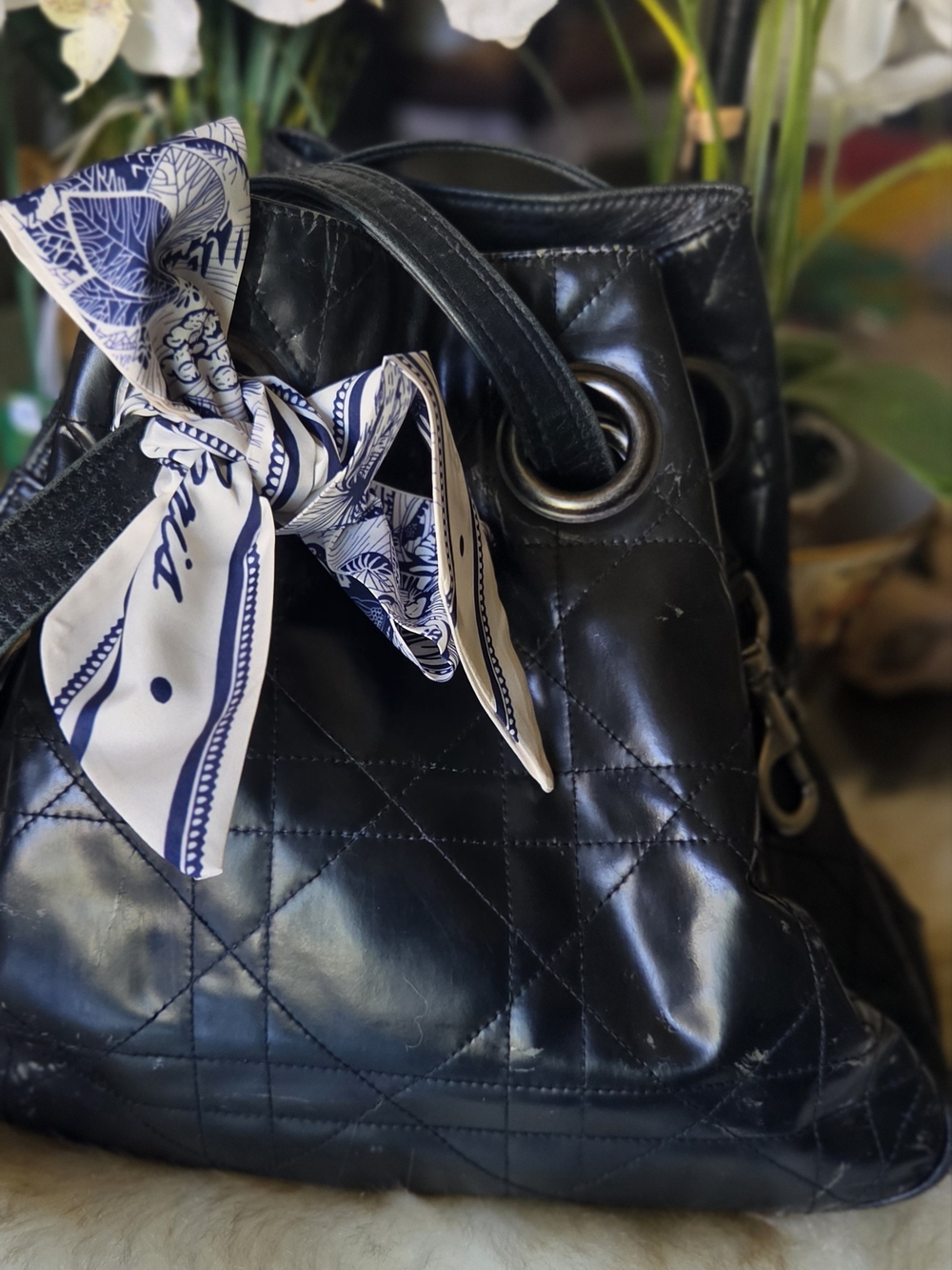 Authentic DIOR CANNAGE  Quilted Leather Shoulder Bag with FLAWS
